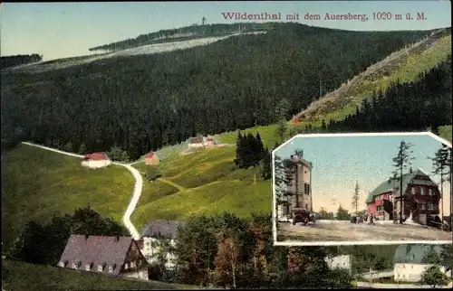 Ak Wildenthal Eibenstock im Erzgebirge, Blick auf den Ort mit Umgebung, Auersberg