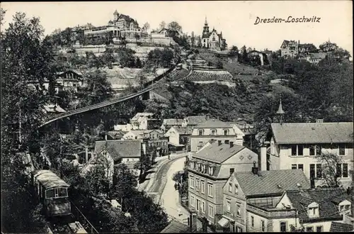 Ak Dresden Loschwitz, Ortsansicht, Seilbahn