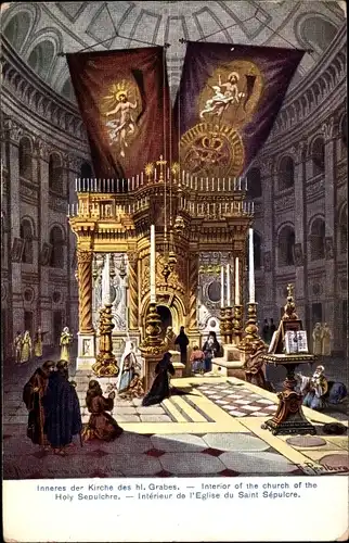 Künstler Ak Perlberg, F., Jerusalem Israel, Inneres der Kirche des heiligen Grabes
