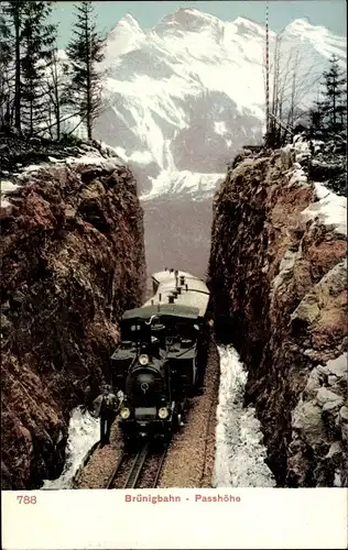 Ak Brünig Meiringen Kt. Bern Schweiz, Brünigbahn, Passhöhe