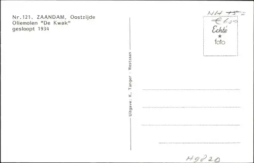 Ak Zaandam Zaanstad Nordholland, Oostzijde, Oliemolen De Kwak, gesloopt 1934