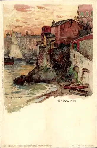 Künstler Litho Wielandt, Manuel, Savona Liguria, Partie am Hafen