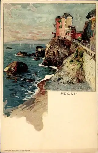 Künstler Litho Wielandt, Manuel, Pegli Genova Genua Ligurien, Blick auf das Meer