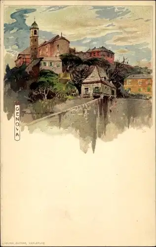Künstler Litho Wielandt, Manuel, Genova Genua Ligurien, Teilansicht der Stadt, Glockenturm