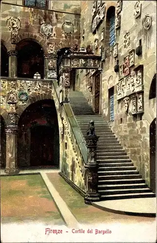 Ak Firenze Florenz Toscana, Cortile del Bargello, Treppe