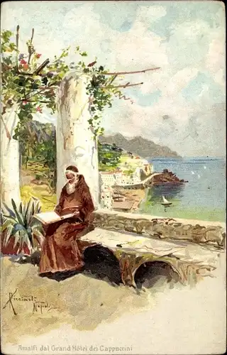 Künstler Ak Amalfi Campania, dal Grand Hotel dei Cappuccini, lesender Mönch, Ricciardi Napoli