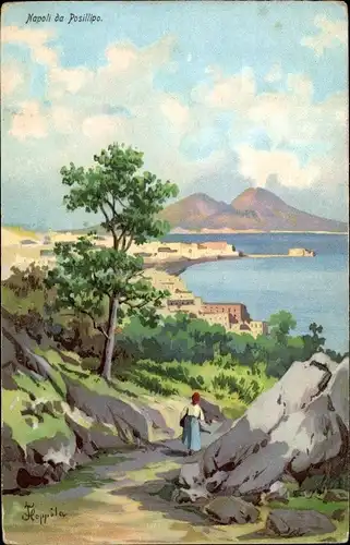 Künstler Ak Posillipo Napoli Neapel Campania, Blick zur Küste