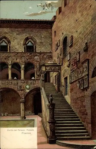 Ak Firenze Florenz Toscana, Cortile dell Palazzo, Podesta, Treppe