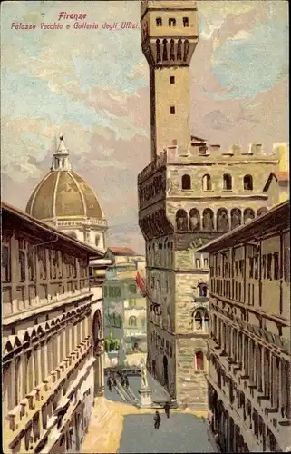 Ak Firenze Florenz Toscana, Palazzo Vecchio e Galleria degli Uffizi