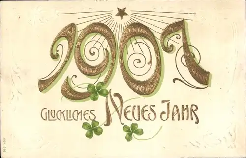Präge Ak Glückwunsch Neujahr, Jahreszahl 1907, Klee