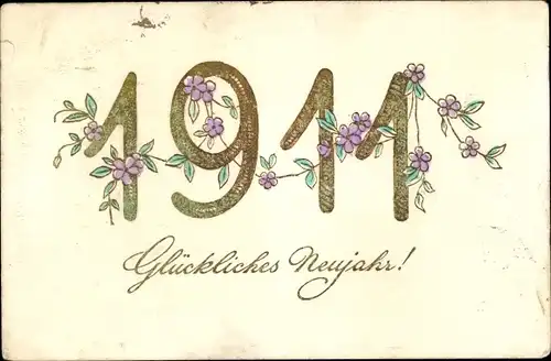 Präge Ak Glückwunsch Neujahr 1911, Blumen