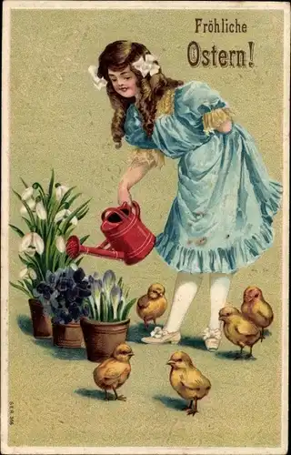 Präge Ak Glückwunsch, Ostern, Veilchen, Küken