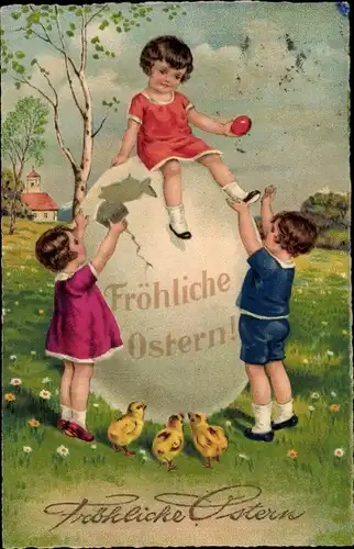 Ak Glückwunsch Ostern, Kinder, Osterei, Küken