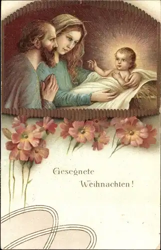 Ak Glückwunsch Weihnachten, Josef, Maria mit Jesuskind