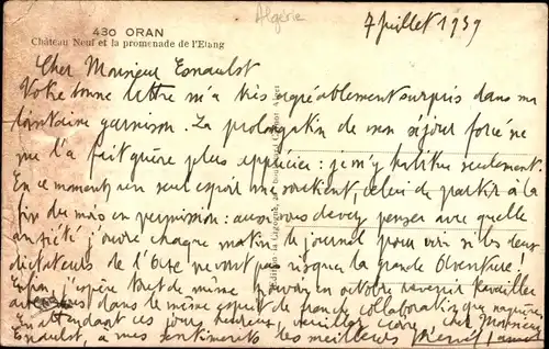Ak Oran Algerien, Chateau Neuf et la promenade de l'Etang