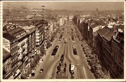 Ak Praha Prag Tschechien, Václavské náměstí, Wenzelsplatz, Straßenbahn