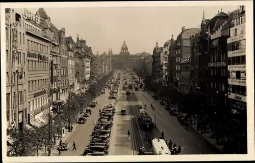 Ak Praha Prag Tschechien, Wenzelsplatz, Autos, Straßenbahn