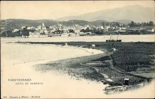 Ak Fuenterrabia Baskenland Spanien, Vista de Hendaya, Berge, Meerpartie