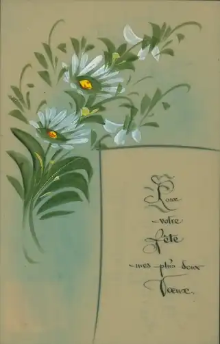 Zelluloid Ak Blumen mit weißen Blüten