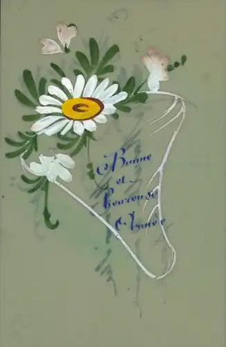 Zelluloid Ak Weiße Blumen, Schmetterling