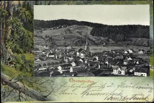 Passepartout Ak Oberstaufen im schwäbischen Kreis Oberallgäu, Totalansicht von Ortschaft