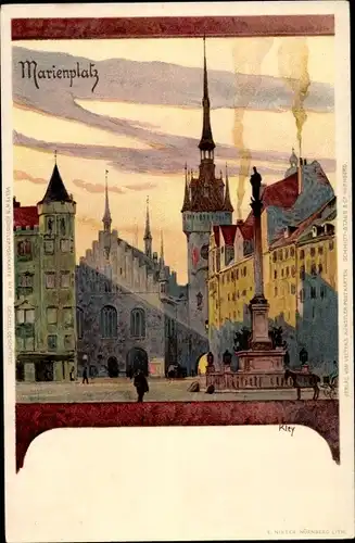 Künstler Litho Kley, Heinrich, München Bayern, Marienplatz