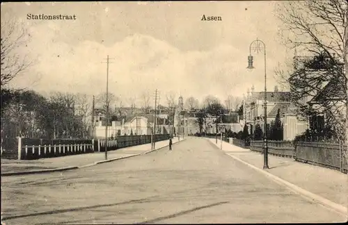 Ak Assen Drenthe Niederlande, Stationsstraat