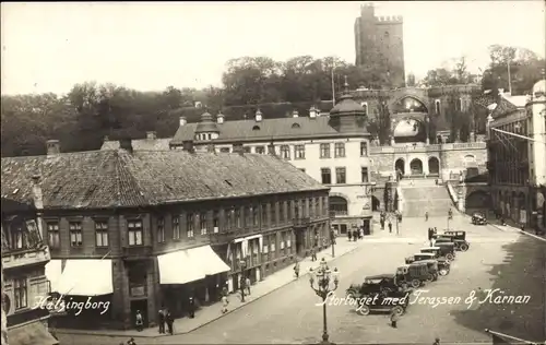 Ak Hälsingborg Helsingborg Schweden, Stortorget med Terassen & Kärnen