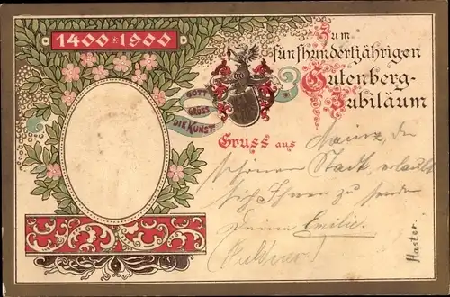 Ak Mainz am Rhein, 500-jähriges Gutenberg-Jubiläum 1900, Wappen