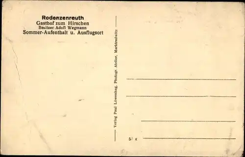 Ak Rodenzenreuth Waldershof im Fichtelgebirge, Gasthof zum Hirschen