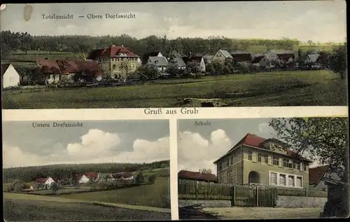 Ak Grub Schönbrunn im Steigerwald Oberfranken, Obere Dorfansicht, Untere Dorfansicht, Schule