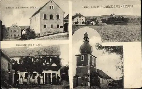 Ak Kirchendemenreuth in der Oberpfalz Bayern, Schule, Gasthof Schiml, Kirche, Handlung S. Legat