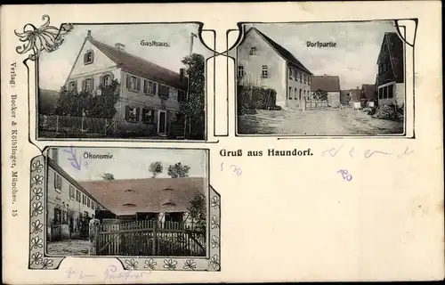 Ak Haundorf in Mittelfranken, Gasthaus, Dorfpartie, Ökonomie