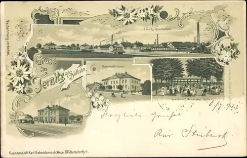 Litho Ternitz an der Südbahn Niederösterreich, Gewerkschaft, Bahnhof, Gewerkschafts-Gasthof