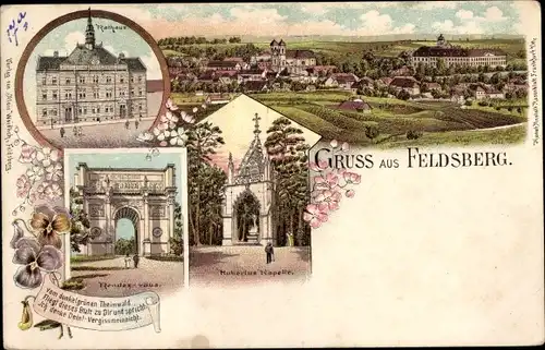 Litho Valtice Feldsberg Südmähren, Rathaus, Rendezvous, Hubertuskapelle, Panorama