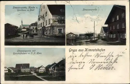 Ak Kimratshofen Altusried im Allgäu, Kirche, Gasthaus zur Post, Geschäftshaus J. P. Herz