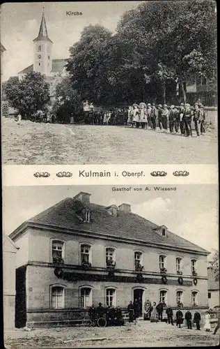 Ak Kulmain in der Oberpfalz Bayern, Kirche, Anwohner, Gasthof A. Wiesend