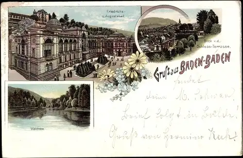 Litho Baden Baden im Stadtkreis Baden Württemberg, Friedrichs- und Augustabad, Schlossterrasse