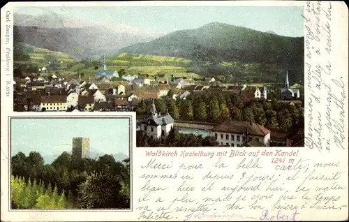 Ak Waldkirch im Breisgau Schwarzwald, Ruine Kastelburg, Blick auf den Ort und Kandel