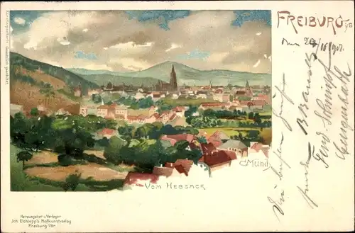 Künstler Litho Münch, C., Freiburg im Breisgau, Totalansicht vom Hebsack aus