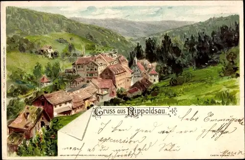 Künstler Litho Biese, C., Bad Rippoldsau Schapbach im Schwarzwald, Teilansicht des Ortes