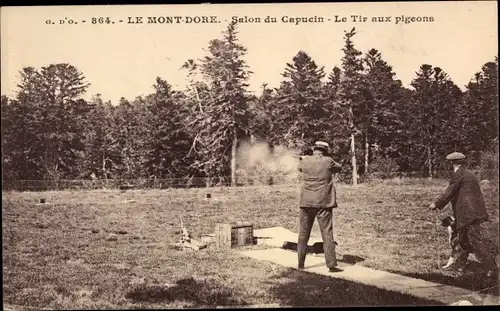 Ak Le Mont Dore Puy de Dôme, Salon du Capucin, le Tir aux pigeons