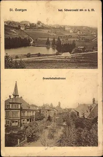 Ak Sankt Georgen im Schwarzwald, Gewerbehallestraße, Blick auf den Ort