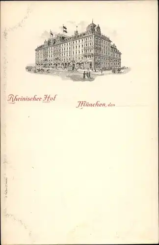 Litho München Bayern, Hotel Rheinischer Hof, Straßenseite
