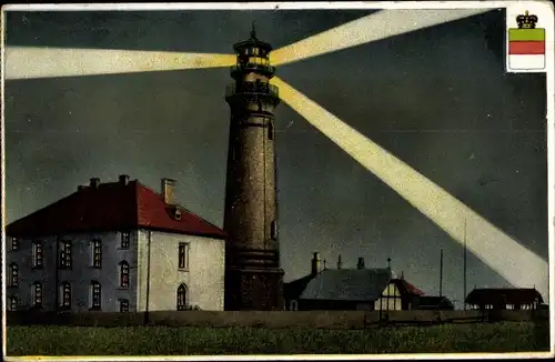 Ak Helgoland in Schleswig Holstein, Leuchtturm bei Nacht