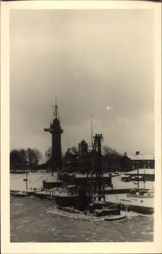 Foto Ak Nowy Port Neufahrwasser Gdańsk Danzig, Hafen im Winter, Februar 1945
