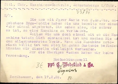 Ak Nordhausen am Harz, Firma C. Wedekind & Co.