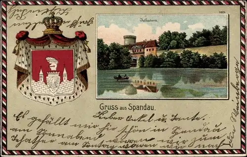 Präge Wappen Ak Passepartout Litho Berlin Spandau, Juliusturm