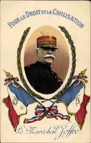 Passepartout Ak Pour le Droit et la Civilisation, Marechal Ferdinand Foch, Portrait in Uniform