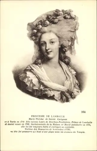 Ak Princesse de Lamballe, Marie Thérese de Savoie Carignan